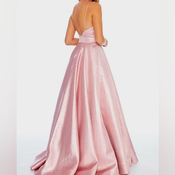 Ashley Lauren Metallic Brocade Pink Ball Gown - Size 8 - Picture 3 of 9